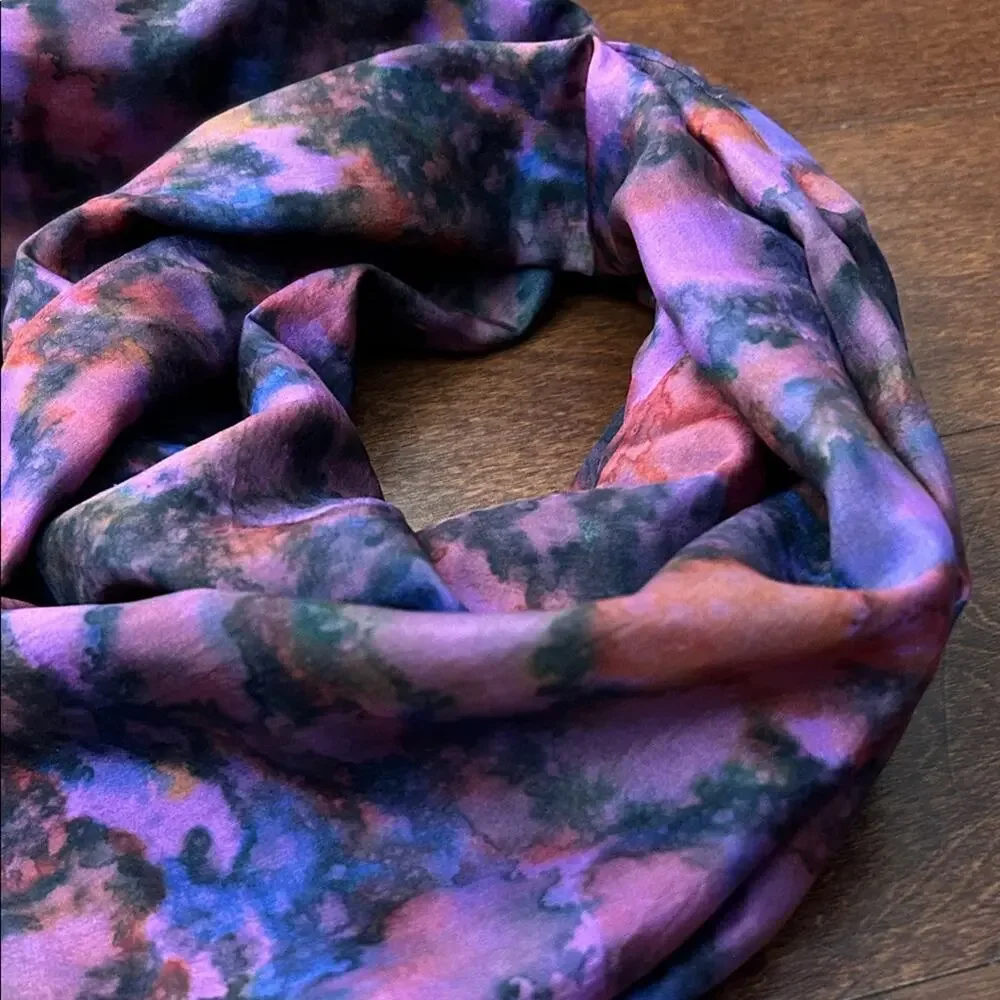 Whimsigoth Vibrant Multicolor Abstract Silk Scarf in Deep Purple Tones